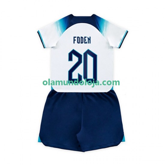Camisola Inglaterra Foden 20 Criança Equipamento Primeiro Copa do Mundo 2022 Manga Curta
